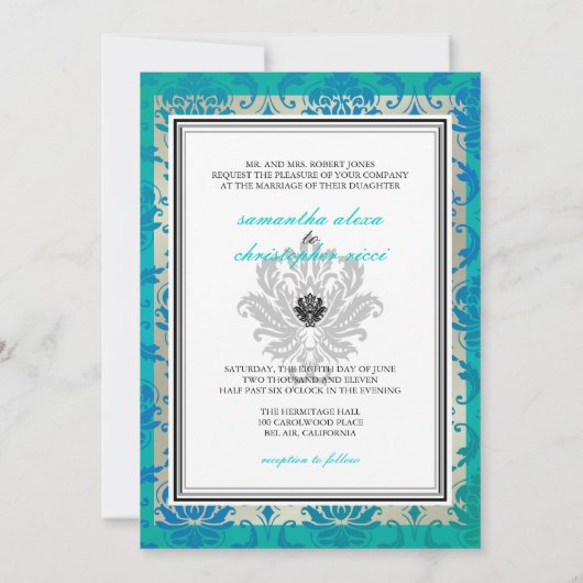 PixDezines Vendome Damask/Peacock Blue Kaart (Achterkant)