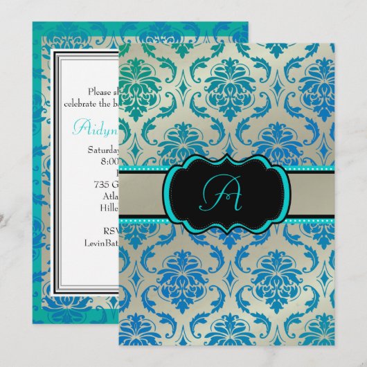 PixDezines Vendome Damask/Peacock Blue Kaart (Voorkant / Achterkant)