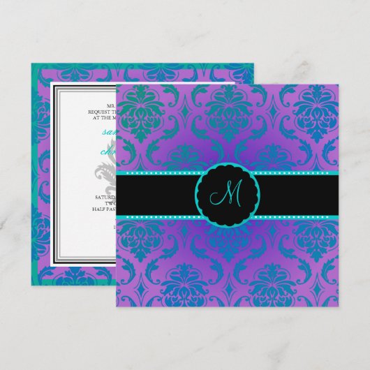 PixDezines Vendome Damask/Peacock Blue Kaart (Voorkant / Achterkant)