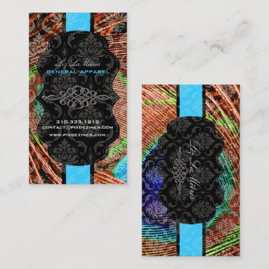 PixDezines Vendome Damask, Peacock Feather Visitekaartje (Voorkant / Achterkant)