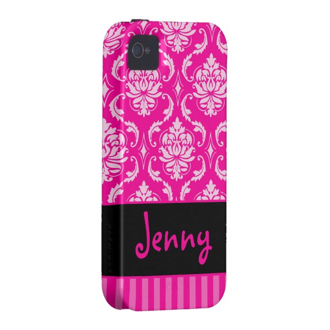 PixDezines Vendome Damask/Pink+Black/DIY kleur Case-Mate iPhone Case (Back/Rechts)