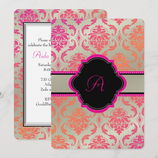 PixDezines Vendome Damask/sherbet Kaart (Voorkant / Achterkant)