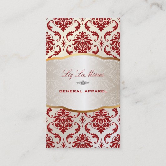 PixDezines vendome damast/rood Visitekaartje (Voorkant)