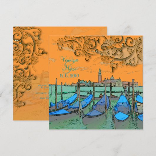 PixDezines Venezia-trouwuitnodigingen/gondolas Kaart (Voorkant / Achterkant)