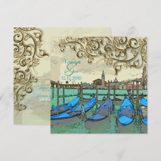 PixDezines Venezia-trouwuitnodigingen/gondolas Kaart (Voorkant / Achterkant)