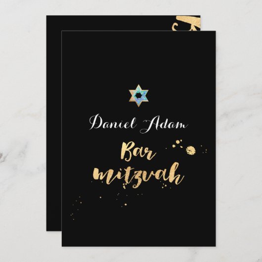 PixDezines verblind/gouden script/bar mitswa Kaart (Voorkant / Achterkant)