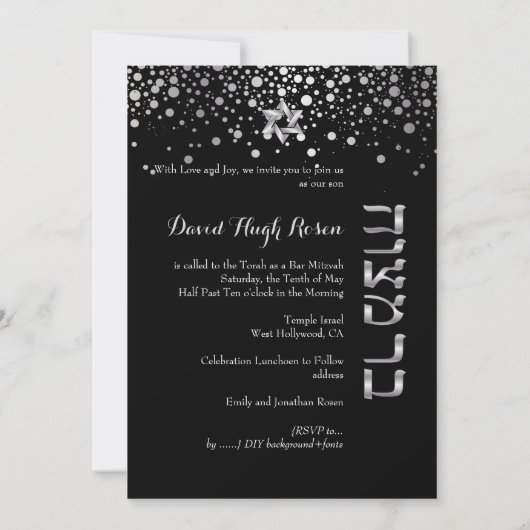 PixDezines verblind zilver/Bar Mitzvah/paarse Kaart (Achterkant)