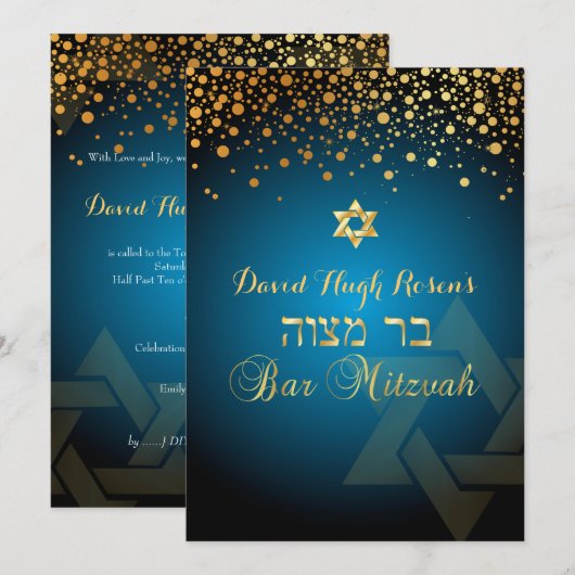 PixDezines verblindd goud/Bar Mitzvah/DIY blauwgro Kaart (Voorkant / Achterkant)