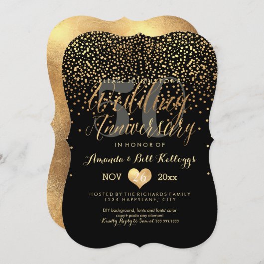 PixDezines Verbluffend Goud/50ste Huwelijksverjaar Kaart (Voorkant / Achterkant)