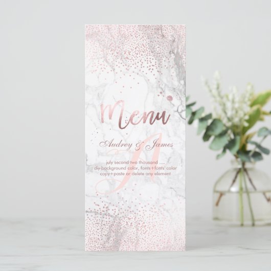 PixDezines Verblufte Faux Roos Gold + Marble Menu (Staand voorkant)