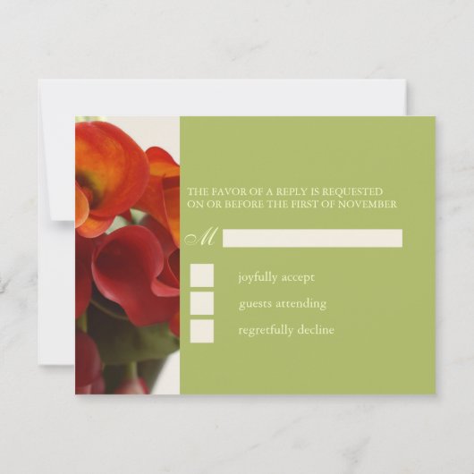 PixDezines verbrand oranje calla lily RSVP Kaartje (Achterkant)