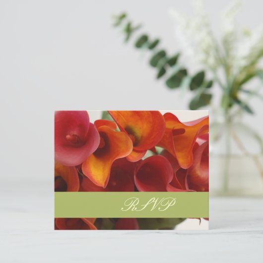 PixDezines verbrand oranje calla lily RSVP Kaartje (Staand voorkant)