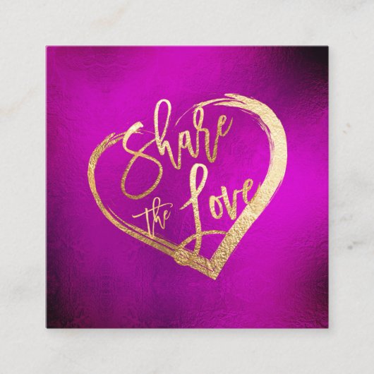 PixDezines Vibrant Fuschia Gold Deel de Liefde Vierkante Visitekaartje (Voorkant)