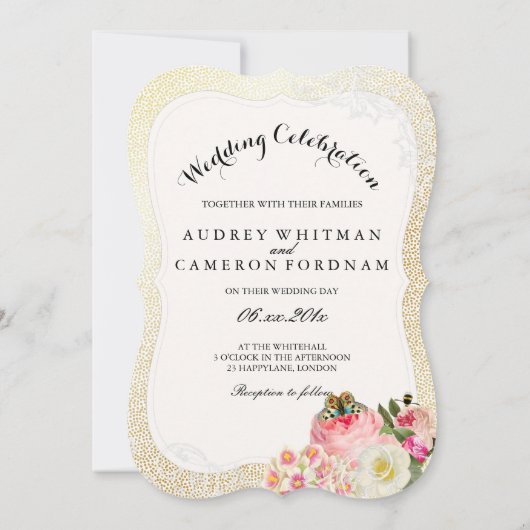 PixDezines Victoriaans rozen/pinda's/faux goudspec Kaart (Achterkant)