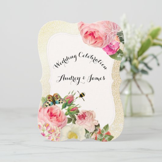 PixDezines Victoriaans rozen/pinda's/faux goudspec Kaart (Staand voorkant)