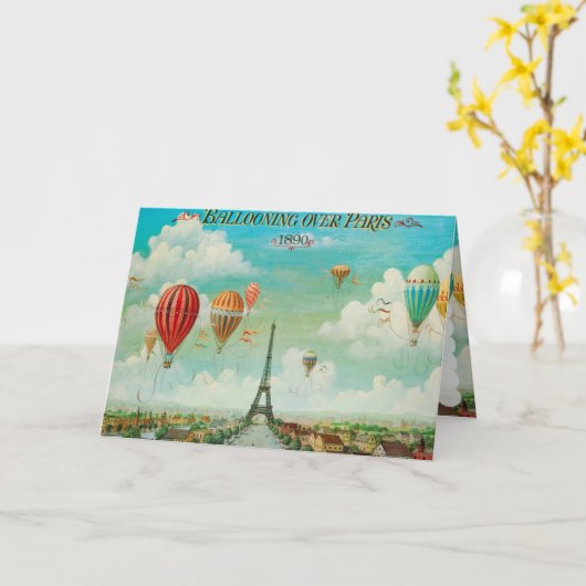 PixDezines vintage ballonnen/eiffel/parijs Kaart (Gele Bloem)