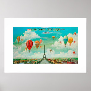 PixDezines vintage ballonvaren over parijs Poster