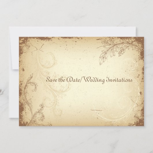 PixDezines vintage bruine bloemenscroll Save The Date (Voorkant)