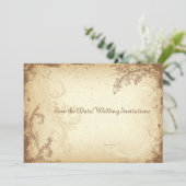 PixDezines vintage bruine bloemenscroll Save The Date (Staand voorkant)