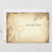 PixDezines vintage bruine bloemenscroll Save The Date (Achterkant)