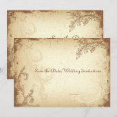 PixDezines vintage bruine bloemenscroll Save The Date (Voorkant / Achterkant)