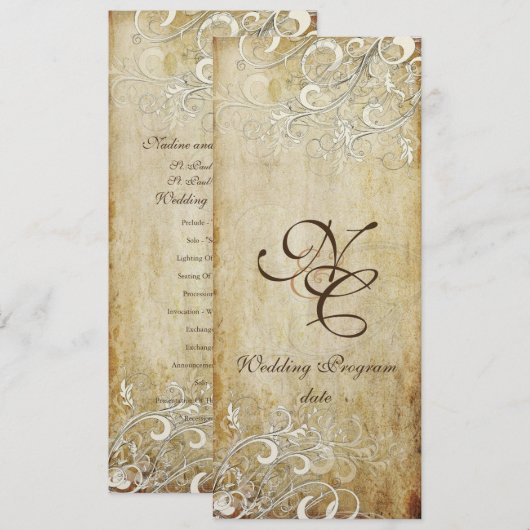 PixDezines Vintage Crème Wervelingen/Nepschrijfpap Programmakaart (Voorkant / Achterkant)