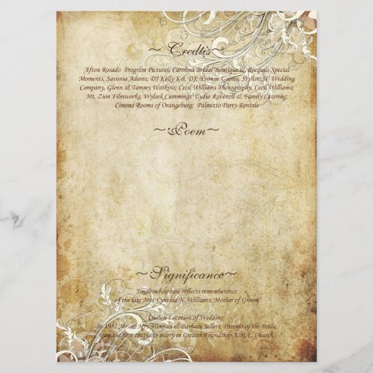 PixDezines vintage crèmeswervels Programmakaart (Voorkant)