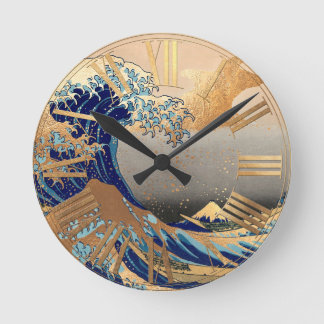 PixDezines Vintage Great Wave Hokusai 葛飾北斎の神奈川沖浪 Ronde Klok