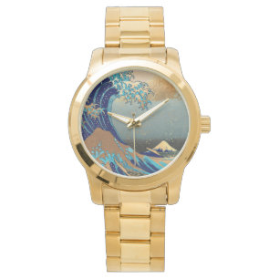 PixDezines Vintage, Grote Golf, Hokusai 葛飾北斎の神奈川沖浪 Horloge