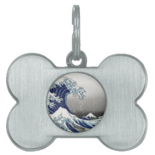 PixDezines Vintage, Grote Golf, Hokusai 葛飾北斎の神奈川沖浪 Huisdieren Naamplaatje