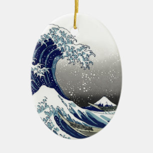 PixDezines Vintage, Grote Golf, Hokusai 葛飾北斎の神奈川沖浪 Keramisch Ornament