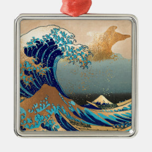 PixDezines Vintage Grote Golf Hokusai 葛飾北斎の神奈川沖浪 Metalen Ornament
