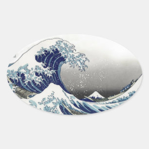 PixDezines Vintage, Grote Golf, Hokusai 葛飾北斎の神奈川沖浪 Ovale Sticker