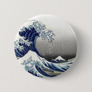 PixDezines Vintage, Grote Golf, Hokusai 葛飾北斎の神奈川沖浪 Ronde Button 5,7 Cm