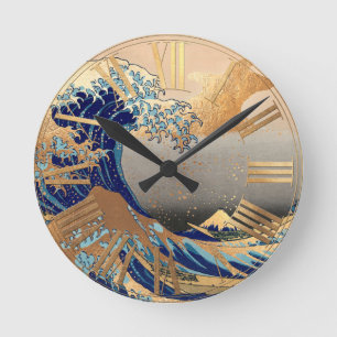 PixDezines Vintage Grote Golf Hokusai 葛飾北斎の神奈川沖浪 Ronde Klok
