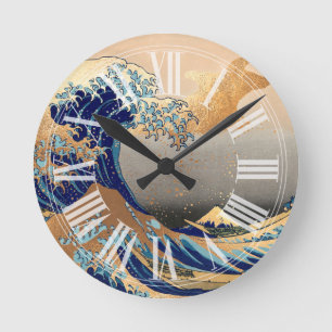 PixDezines Vintage Grote Golf Hokusai 葛飾北斎の神奈川沖浪 Ronde Klok