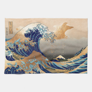 PixDezines Vintage Grote Golf Hokusai 葛飾北斎の神奈川沖浪 Theedoek