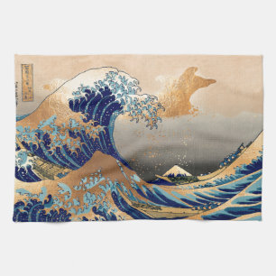 PixDezines Vintage Grote Golf Hokusai 葛飾北斎の神奈川沖浪 Theedoek