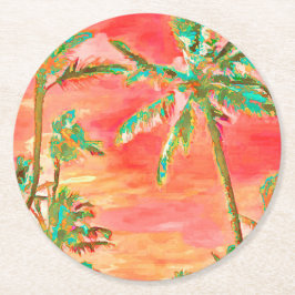 PixDezines Vintage Hawaïaans strand/Koraal/Turquoi Ronde Kartonnen Onderzetter