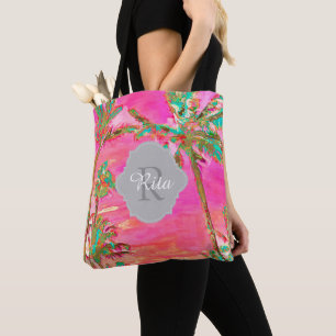 PixDezines Vintage Hawaïaans strand/roze Tote Bag