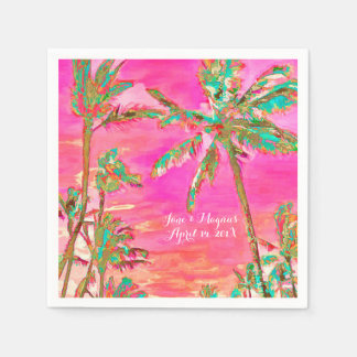 PixDezines Vintage Hawaïaans strand/Roze/Turquoise Servetten
