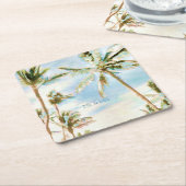 PixDezines Vintage Hawaiaanse Strand/Koraal/Blauw Kartonnen Onderzetters (Schuin)