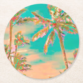 PixDezines Vintage Hawaïaanse strand/Teal Ronde Kartonnen Onderzetter