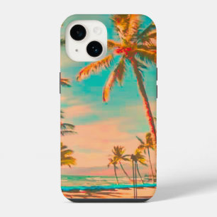 PixDezines Vintage Hawaiaanse strandtafereel/teal iPhone 14 Hoesje