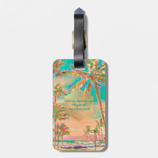 PixDezines vintage Hawaiiaanse strand scène/turquo Bagagelabel