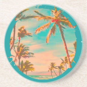 PixDezines Vintage Hawaiiaanse Strandtafereel Zandsteen Onderzetter