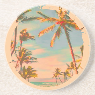 PixDezines Vintage Hawaiiaanse Strandtafereel Zandsteen Onderzetter