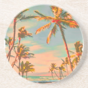 PixDezines Vintage Hawaiiaanse Strandtafereel Zandsteen Onderzetter
