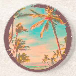 PixDezines Vintage Hawaiiaanse Strandtafereel Zandsteen Onderzetter