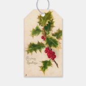 PixDezines Vintage Kerstmis Holly Cadeaulabel (Achterkant)
